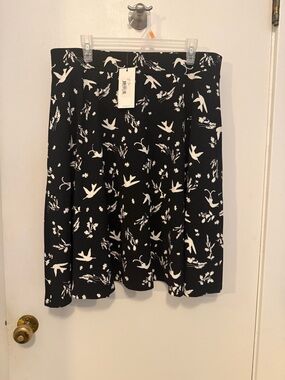 Leota Black and White Bird Print Circle Skirt